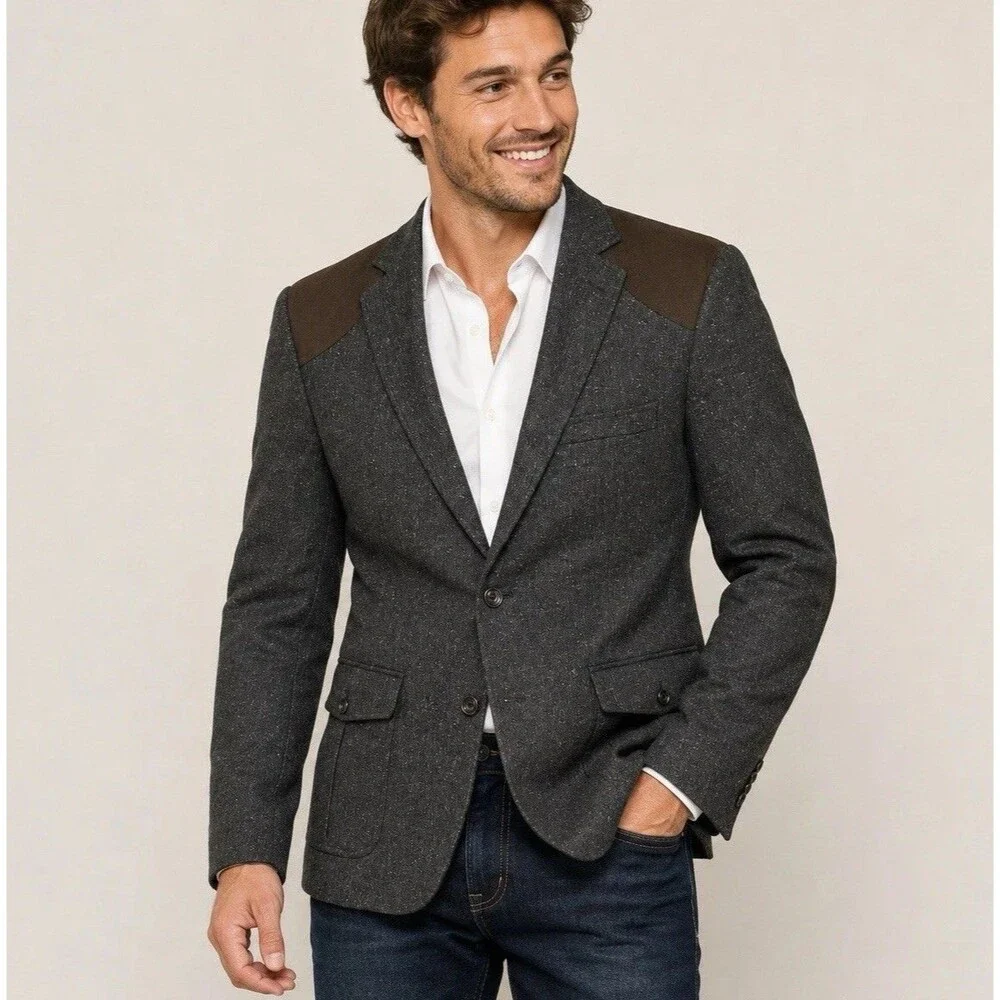Tallia Mens 42R Blazer Sport Coat Gray Western Shoulder Patch Paisley NWOT